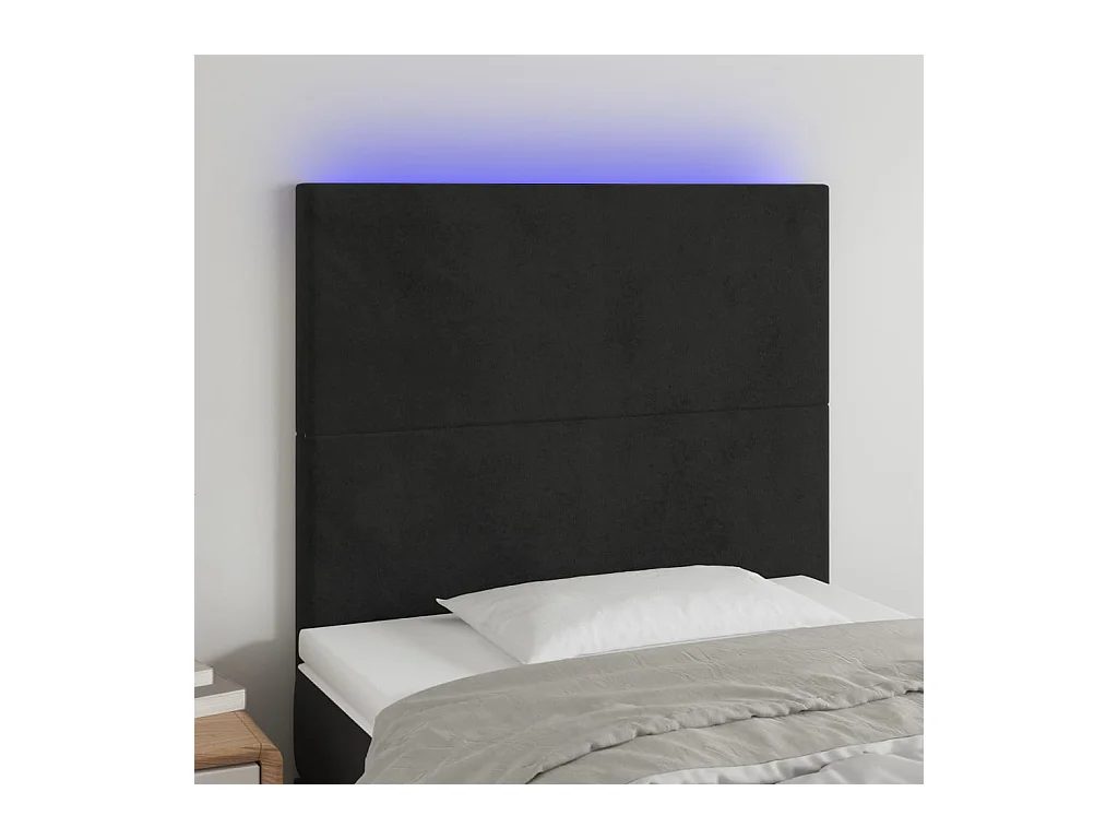 Cabecero | Cabezal de Cama | Mueble cabecero con luces LED terciopelo negro 100x5x118/128 cm