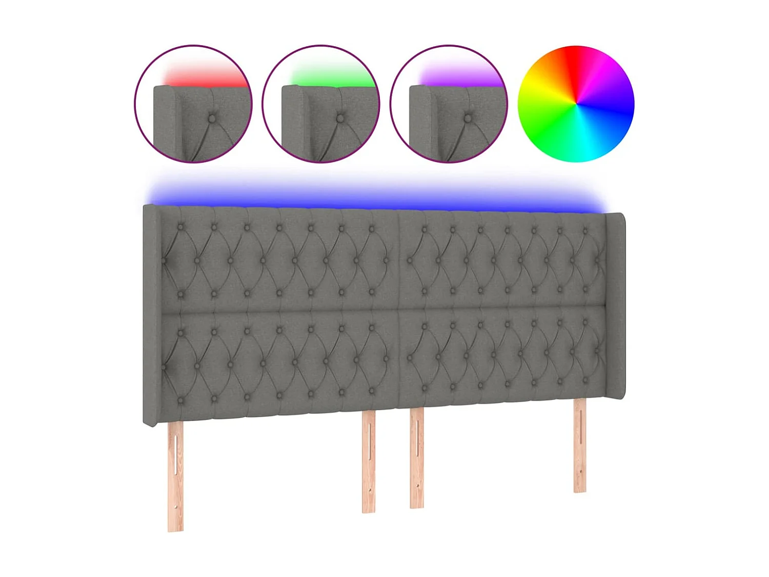 Hoofdbord | Hoofdeinde LED 183x16x118/128 cm stof donkergrijs