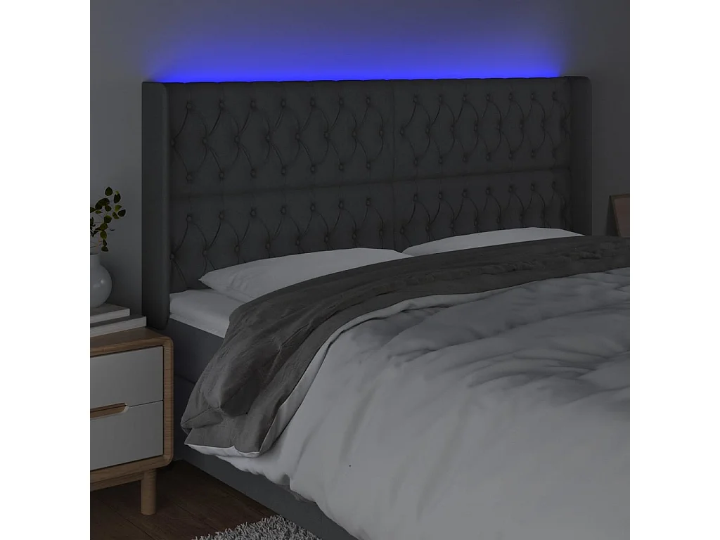 Hoofdbord | Hoofdeinde LED 183x16x118/128 cm stof donkergrijs