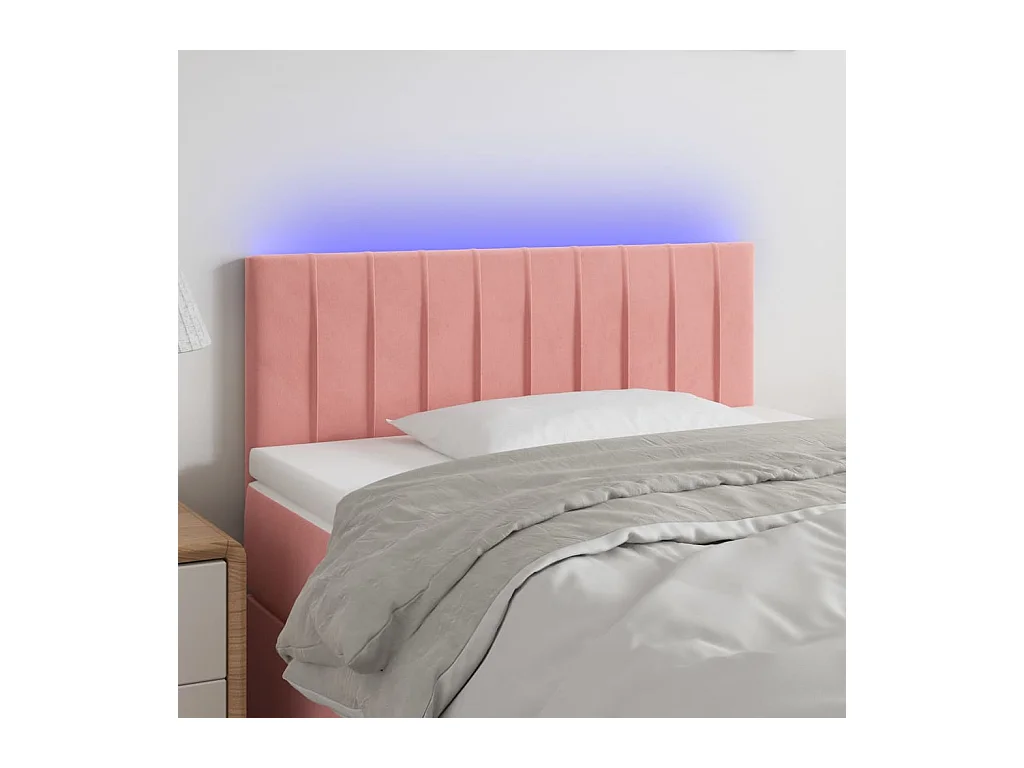 Cabecero | Cabezal de Cama | Mueble cabecero con LED de terciopelo rosa 100x5x78/88 cm