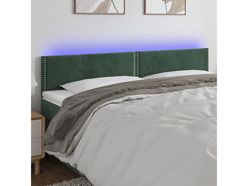 Tête de Lit | Panneau de tête pour lit Moderne à LED Vert foncé 180x5x78/88 cm Velours