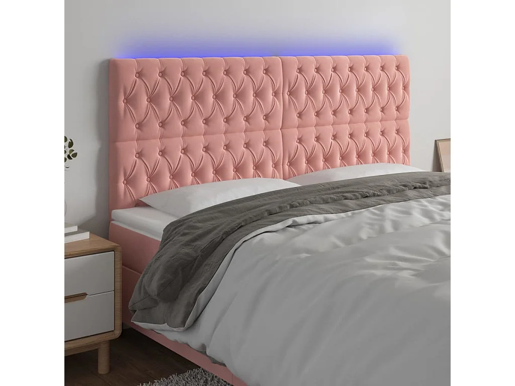 Hoofdbord | Hoofdeinde LED 200x7x118/128 cm fluweel roze