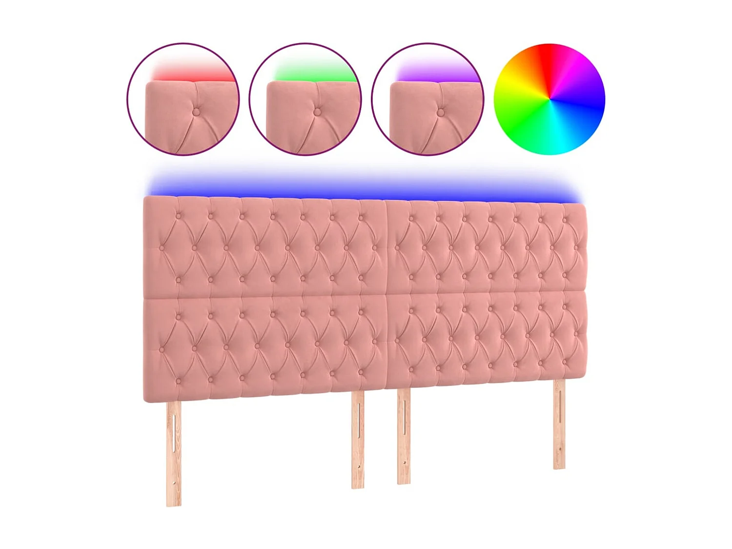 Hoofdbord | Hoofdeinde LED 200x7x118/128 cm fluweel roze