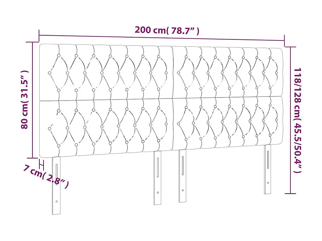 Hoofdbord | Hoofdeinde LED 200x7x118/128 cm fluweel roze
