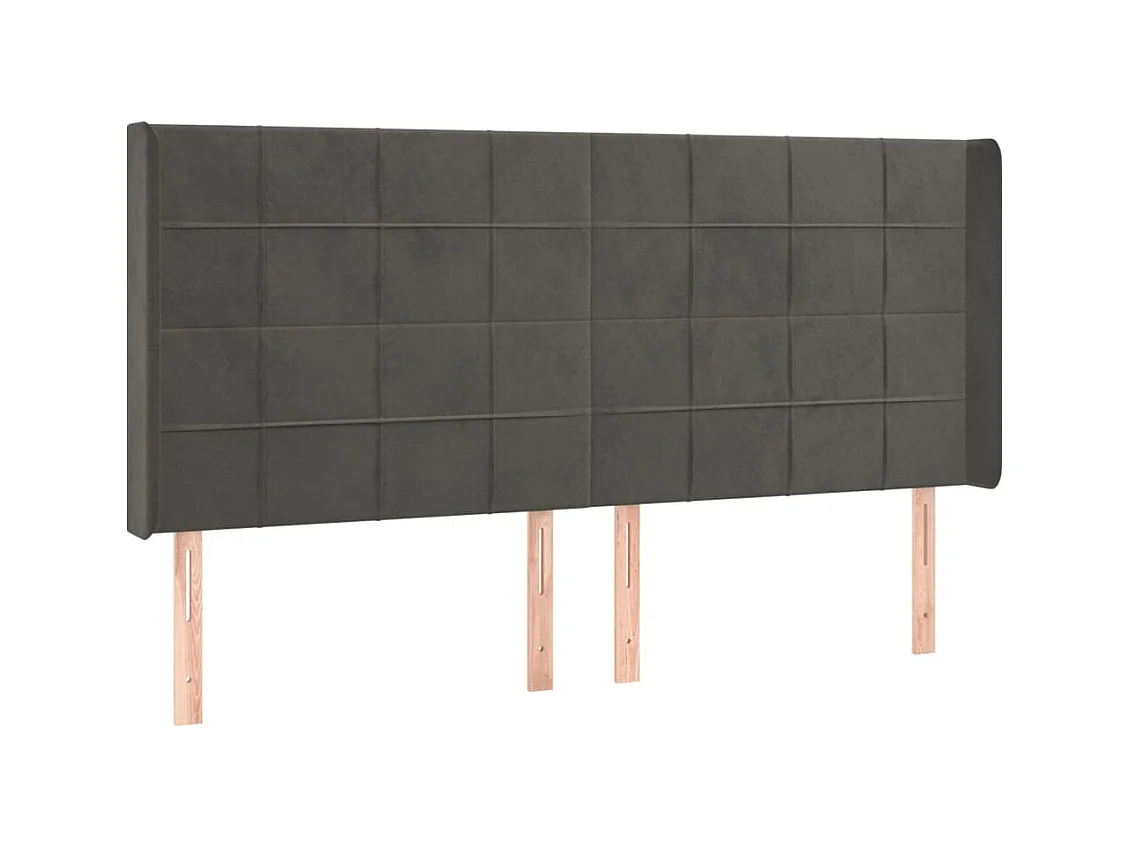 Cabecero | Cabezal de Cama | Mueble cabecero con orejas de terciopelo gris oscuro 183x16x118/128 cm