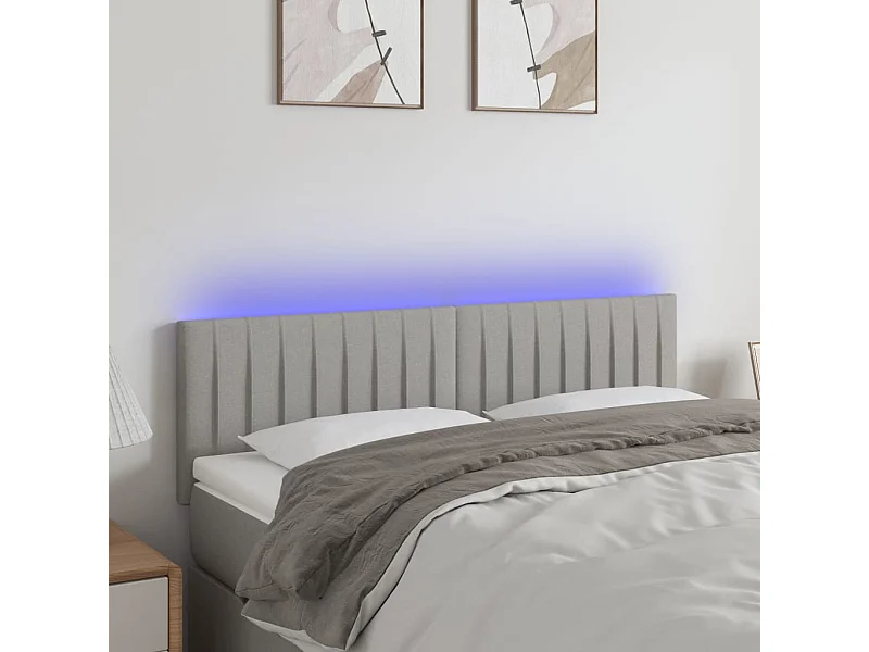 Mueble cabecero | Cabezal de cama | Cabecero con LED de tela gris claro 144x5x78/88 cm