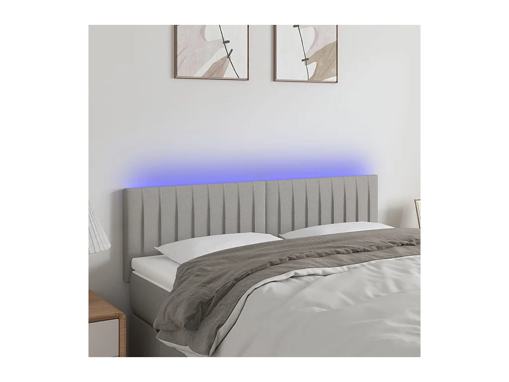 Mueble cabecero | Cabezal de cama | Cabecero con LED de tela gris claro 144x5x78/88 cm