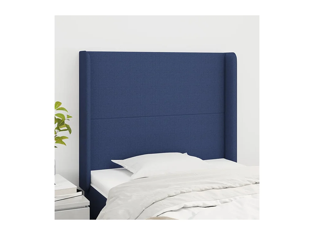 Tête de Lit | Panneau de tête pour lit Moderne avec oreilles Bleu 93x16x118/128 cm Tissu