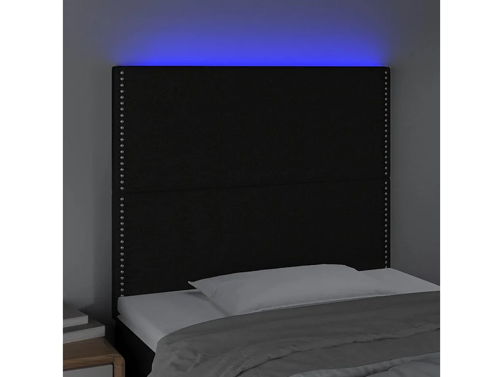 Cabecero | Cabezal de Cama | Mueble cabecero con luces LED tela negro 90x5x118/128 cm