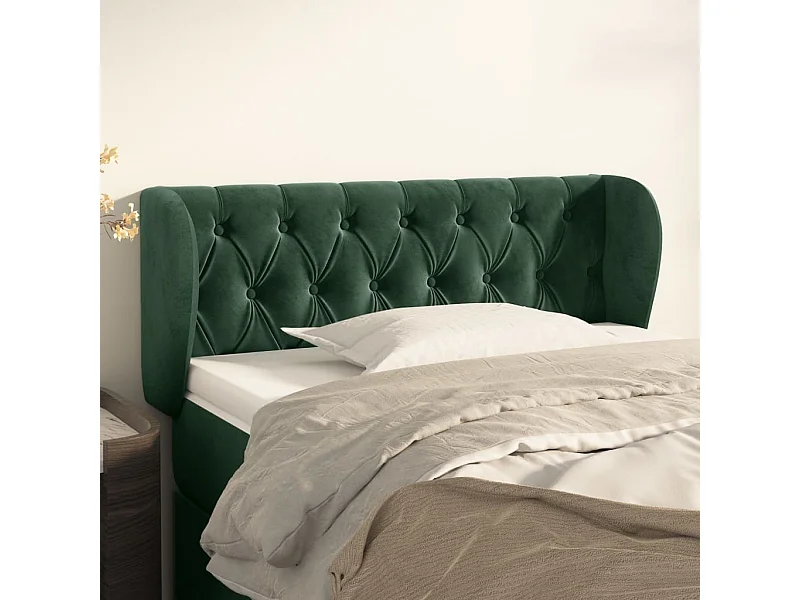 Tête de Lit | Panneau de tête pour lit Moderne avec oreilles Vert foncé 103x23x78/88 cm Velours