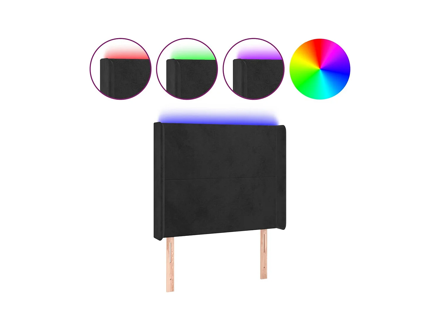 Cabecero | Cabezal de Cama | Mueble cabecero con LED de terciopelo negro 93x16x118/128 cm