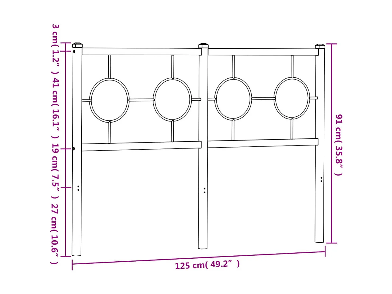 Mueble cabecero | Cabezal de cama | Cabecero de metal negro 120 cm