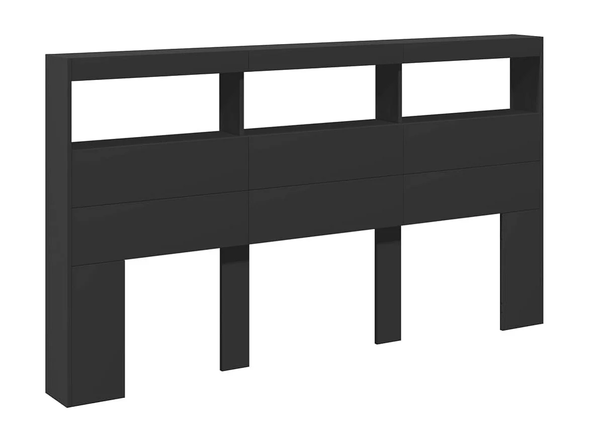 Tête de Lit avec rangement | Armoire de tête de lit avec LED noir 180x17x102 cm