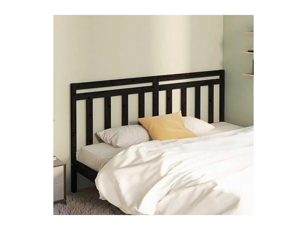 Tête de Lit | Panneau de tête pour lit Moderne Noir 206x4x100 cm Bois massif de pin