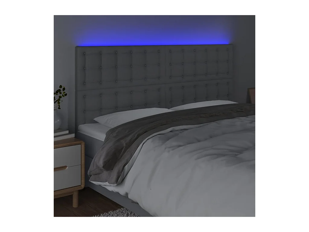 Cabecero | Cabezal de Cama | Mueble cabecero con luces LED tela gris claro 160x5x118/128 cm