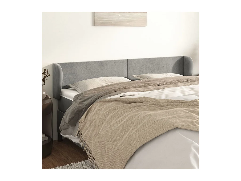 Tête de Lit | Panneau de tête pour lit Moderne avec oreilles Gris clair 183x23x78/88 cm Velours