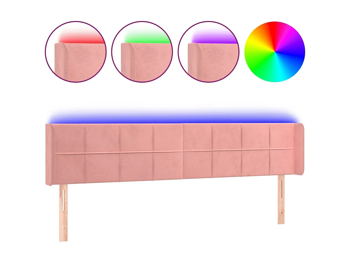 Tête de Lit | Panneau de tête pour lit Moderne à LED Rose 183x16x78/88 cm Velours