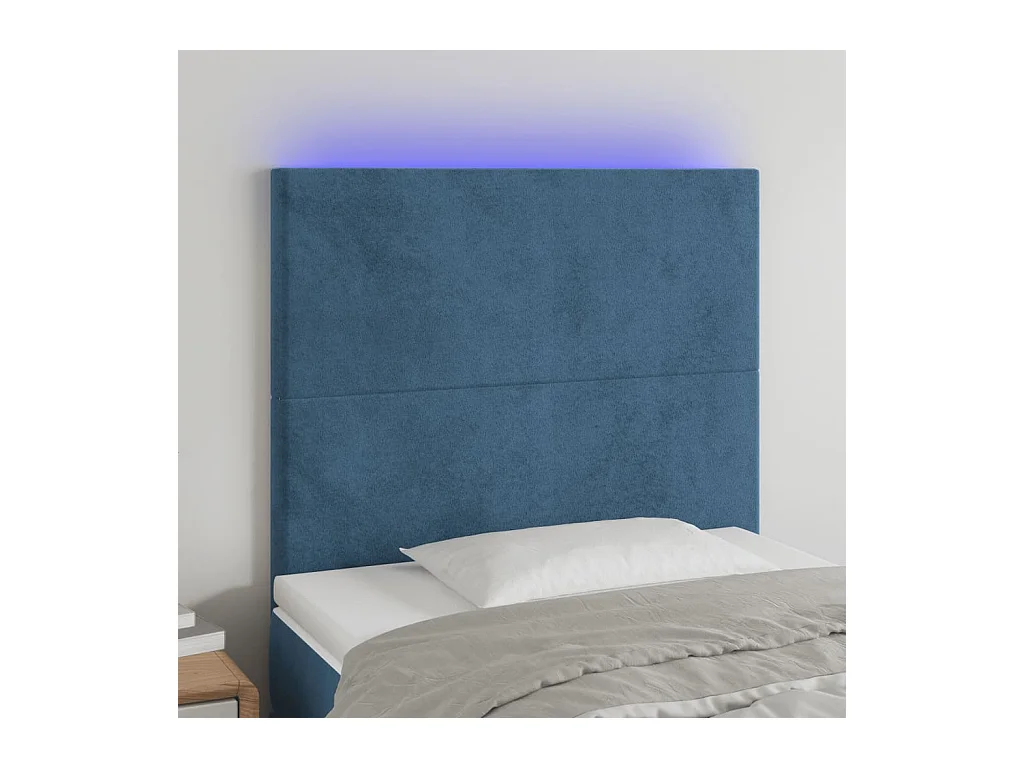 Cabecero | Cabezal de Cama | Mueble cabecero con luces LED terciopelo azul oscuro 100x5x118/128 cm