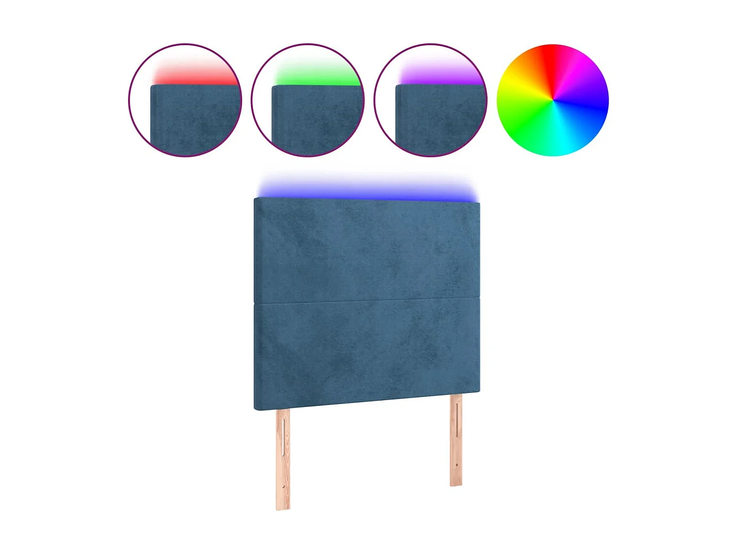 Tête de Lit | Panneau de tête pour lit Moderne à LED Bleu foncé 100x5x118/128 cm Velours