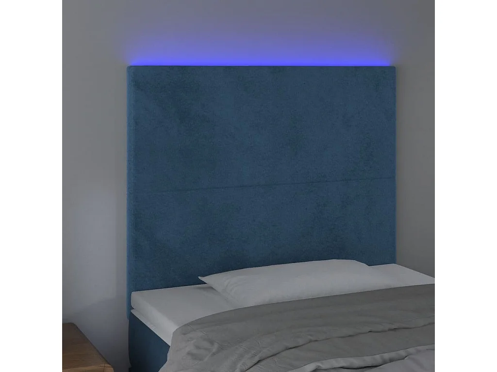 Tête de Lit | Panneau de tête pour lit Moderne à LED Bleu foncé 100x5x118/128 cm Velours