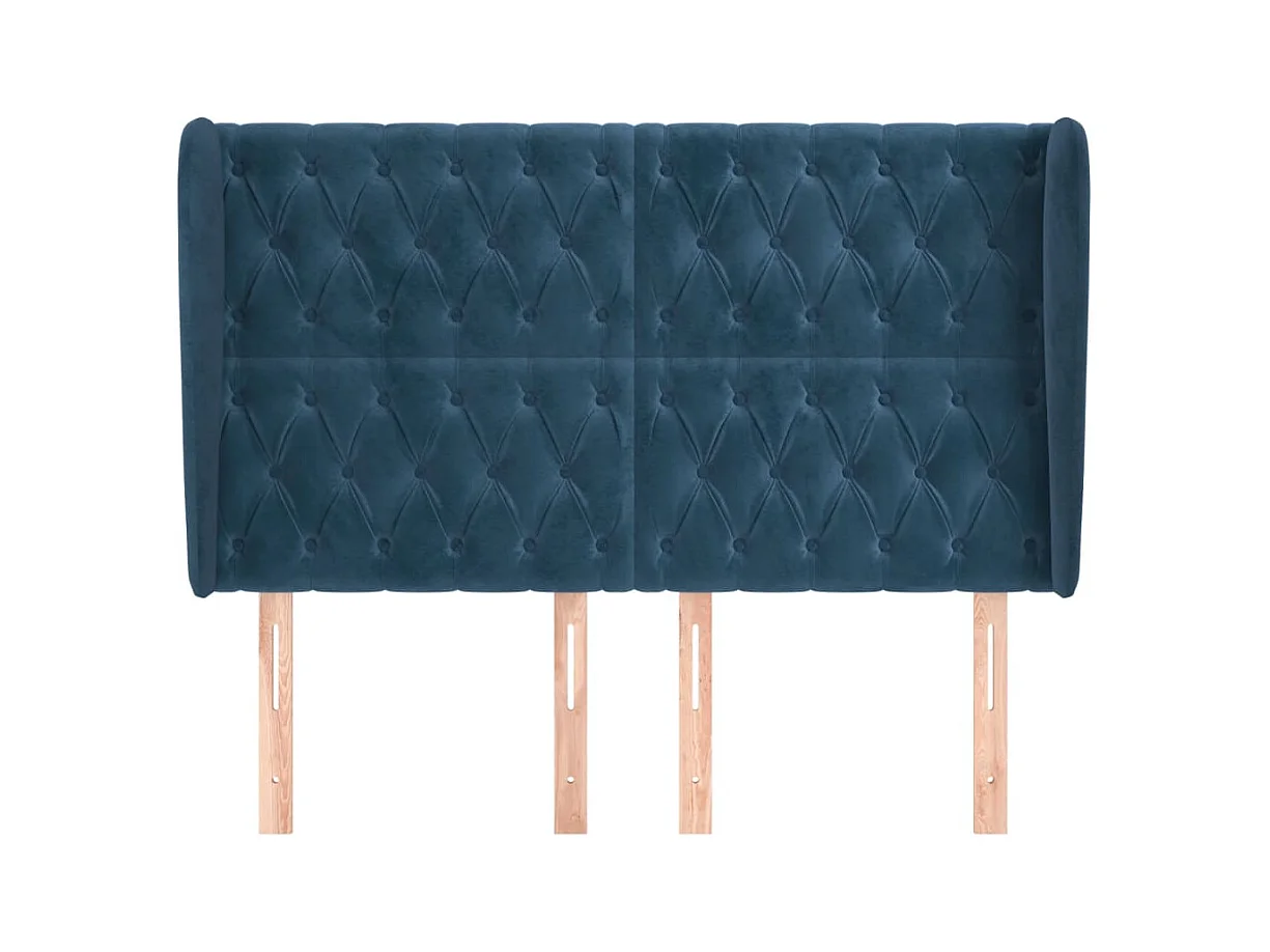 Cabecero | Cabezal de Cama | Mueble cabecero con orejas de terciopelo azul oscuro 163x23x118/128 cm