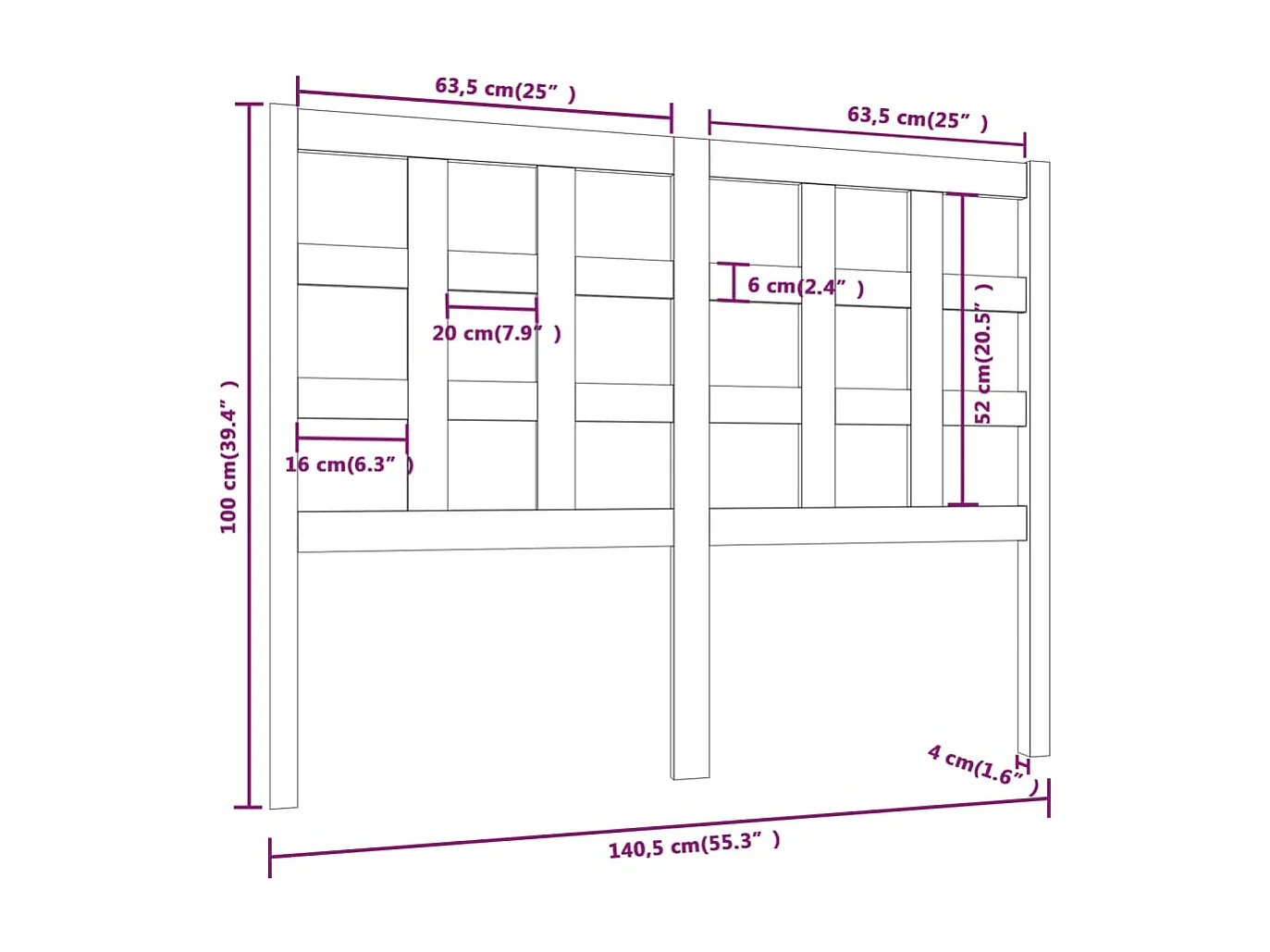Hoofdbord | Hoofdeinde 140,5x4x100 cm massief grenenhout