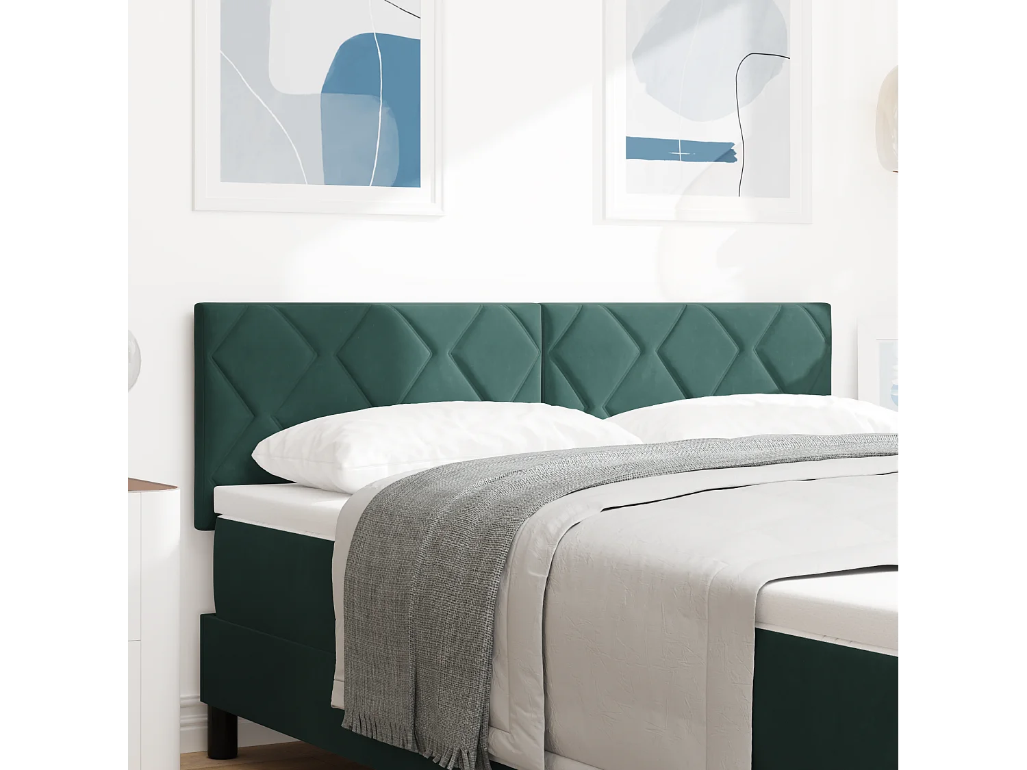Tête de lit Montage mural | Panneau de tête pour lit Moderne  Géométrique Vert foncé 160 cm Velours