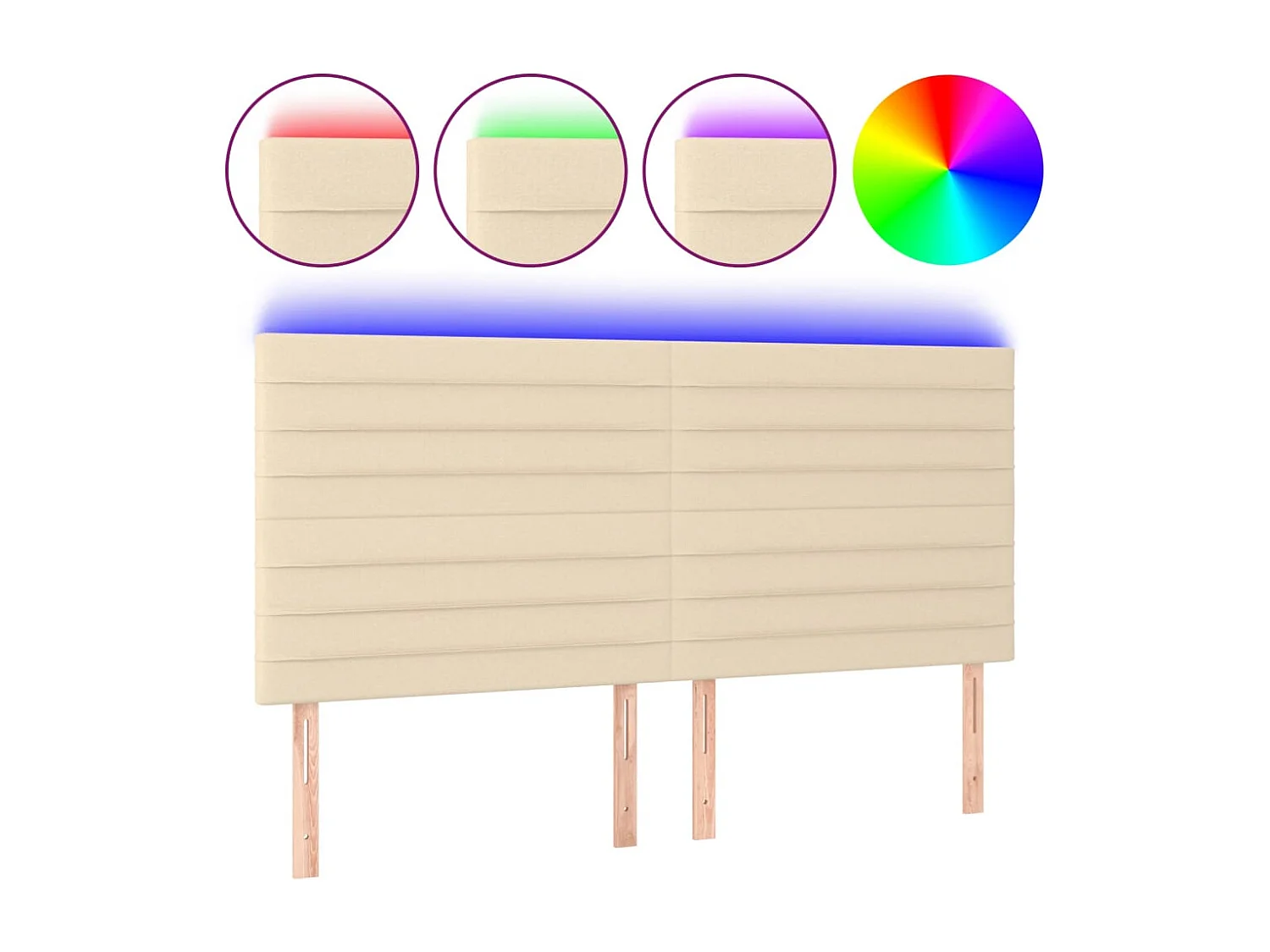 Cabecero | Cabezal de Cama | Mueble cabecero con luces LED tela crema 160x5x118/128 cm