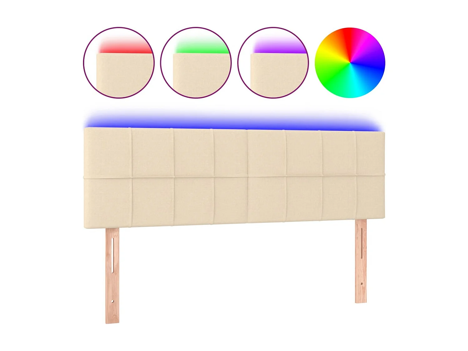 Mueble cabecero | Cabezal de cama | Cabecero con LED de tela color crema 144x5x78/88 cm