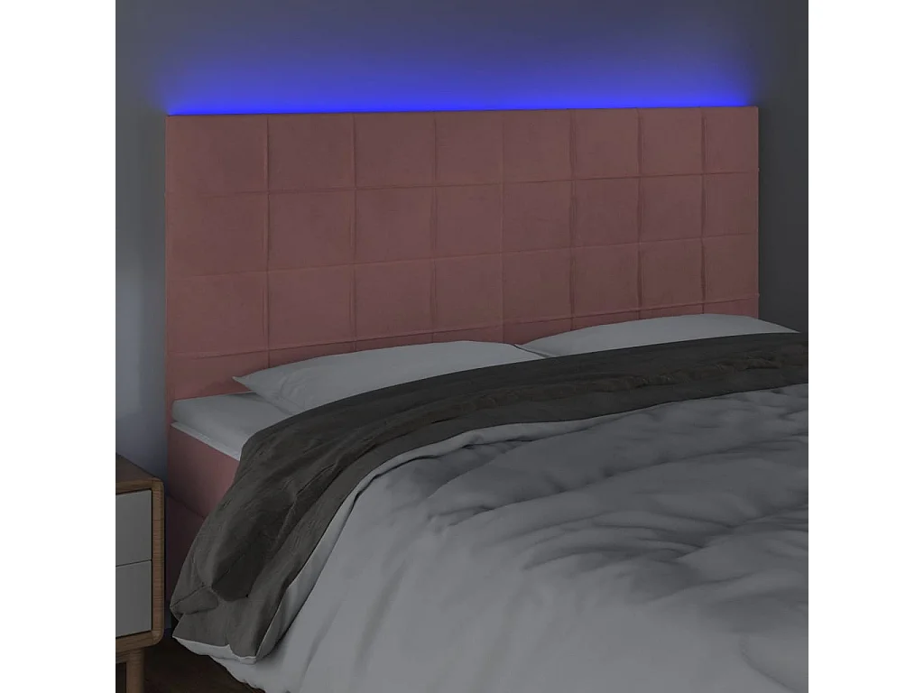 Tête de Lit | Panneau de tête pour lit Moderne à LED Rose 200x5x118/128 cm Velours
