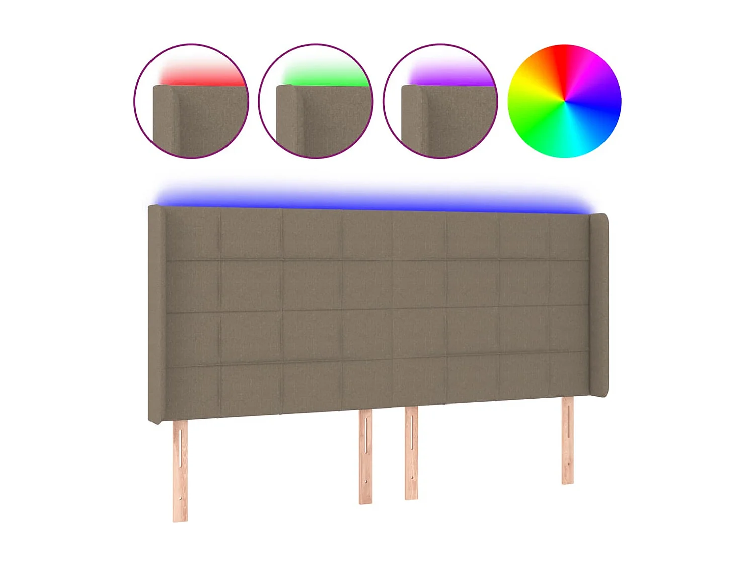 Tête de Lit | Panneau de tête pour lit Moderne à LED Taupe 183x16x118/128 cm Tissu