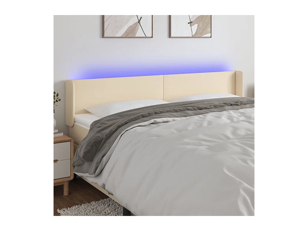 Tête de Lit | Panneau de tête pour lit Moderne à LED Crème 163x16x78/88 cm Tissu