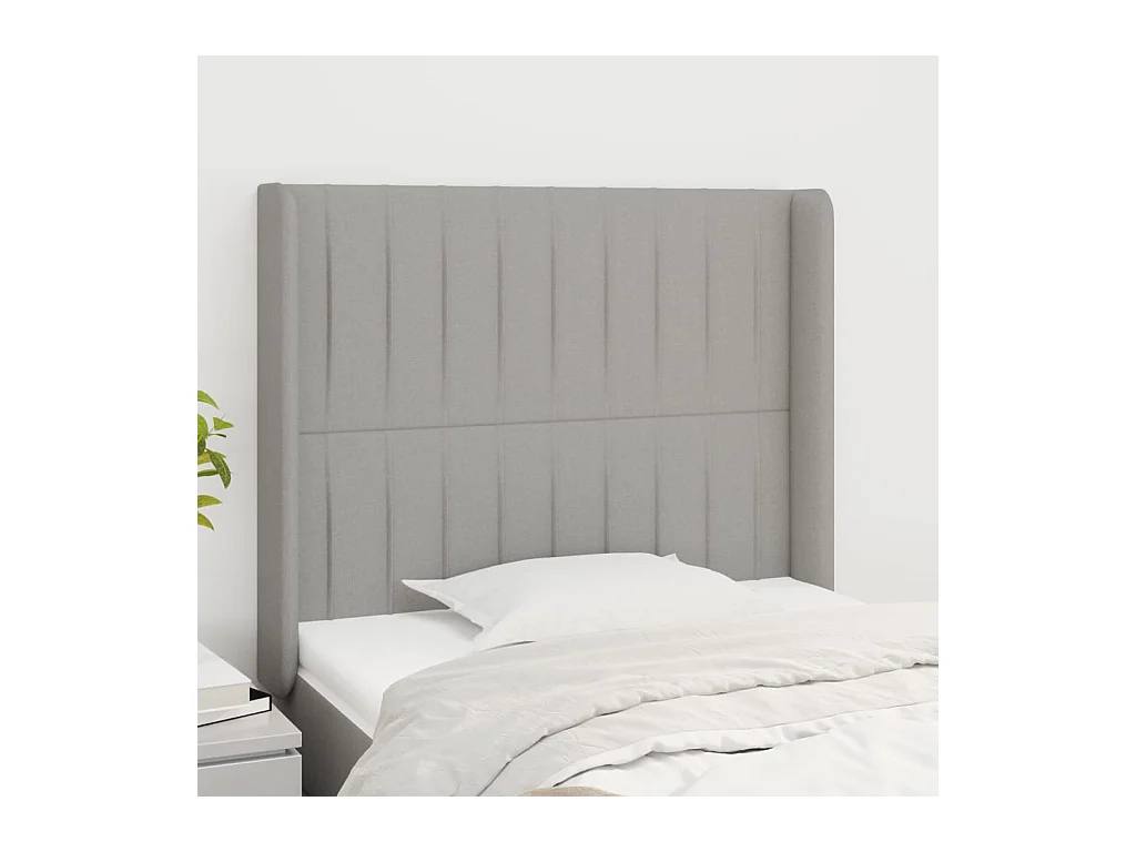 Cabecero | Cabezal de Cama | Mueble cabecero con orejas de tela gris claro 103x16x118/128 cm