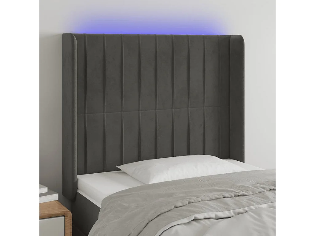 Hoofdbord | Hoofdeinde LED 83x16x118/128 cm fluweel donkergrijs