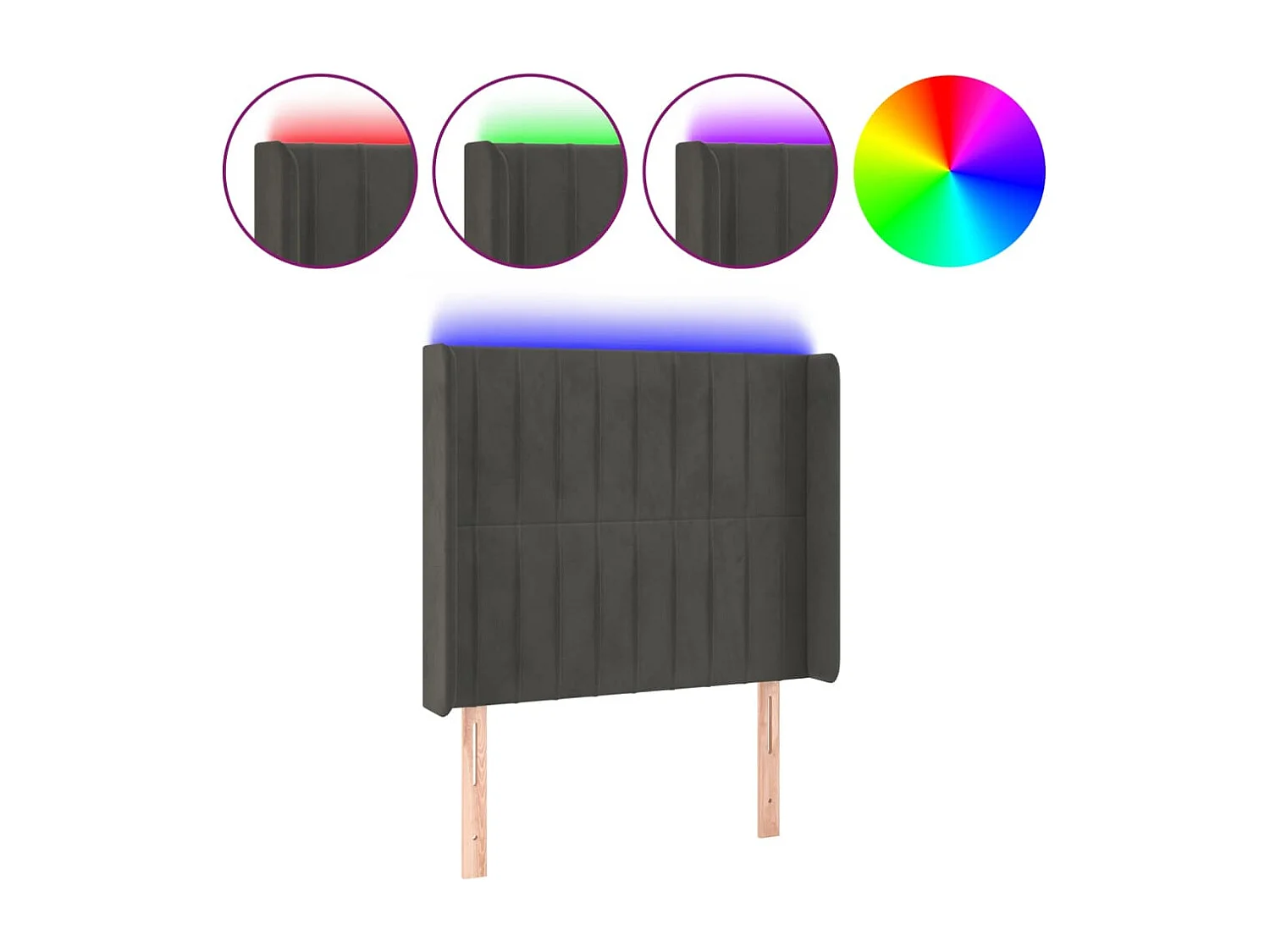 Hoofdbord | Hoofdeinde LED 83x16x118/128 cm fluweel donkergrijs