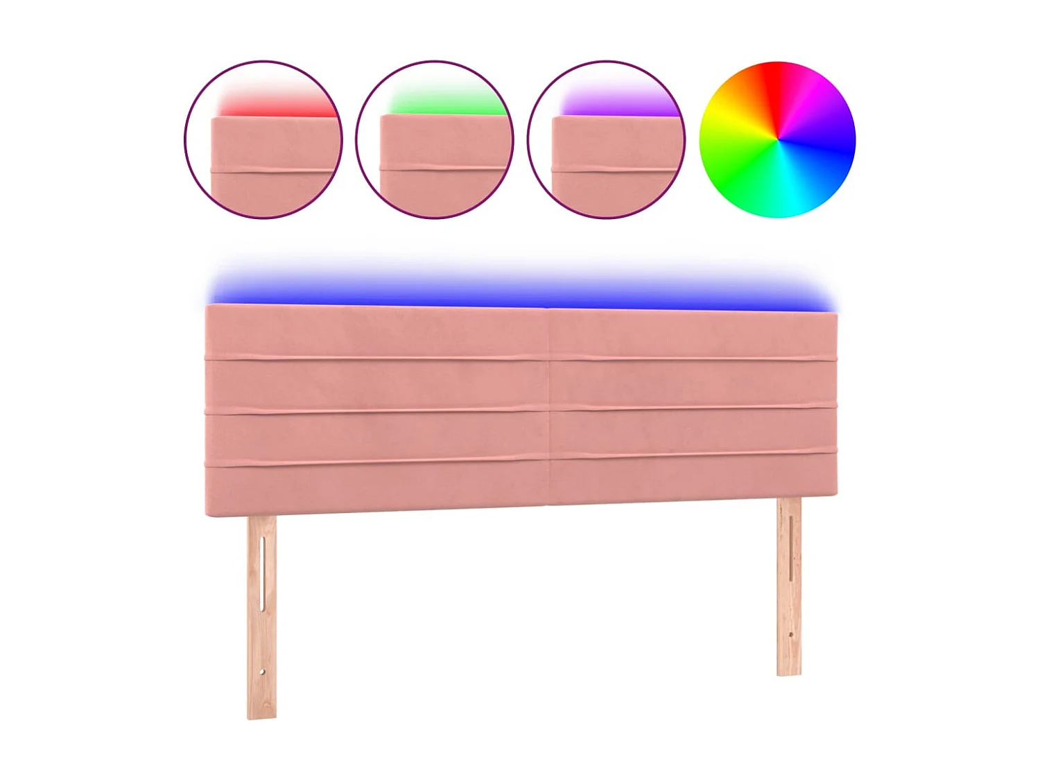 Cabecero | Cabezal de Cama | Mueble cabecero con LED de terciopelo rosa 144x5x78/88 cm