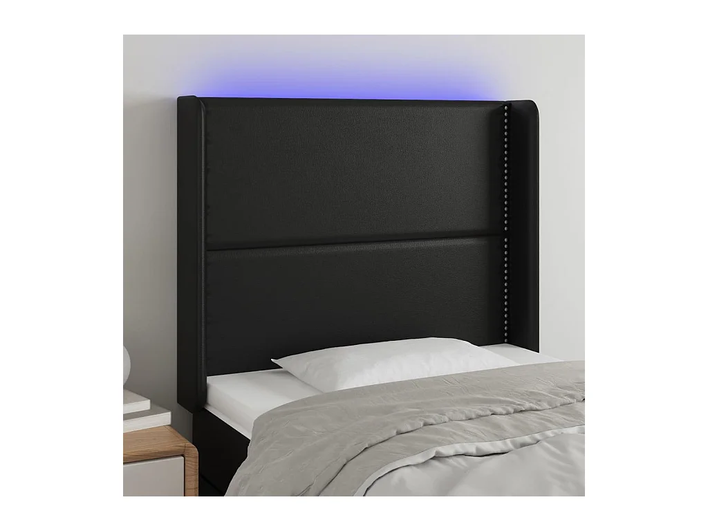 Cabecero | Cabezal de Cama | Mueble cabecero con LED cuero sintético negro 103x16x118/128 cm
