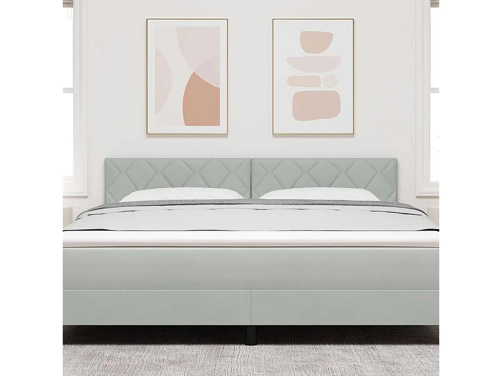 Tête de Lit | Panneau de tête pour lit Moderne LED Geometric Manuel Gris clair 180 cm Velours