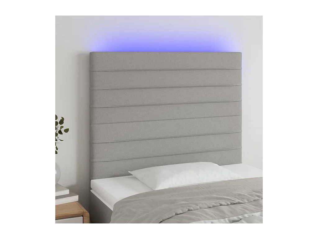 Cabecero | Cabezal de Cama | Mueble cabecero con luces LED tela gris claro 80x5x118/128 cm