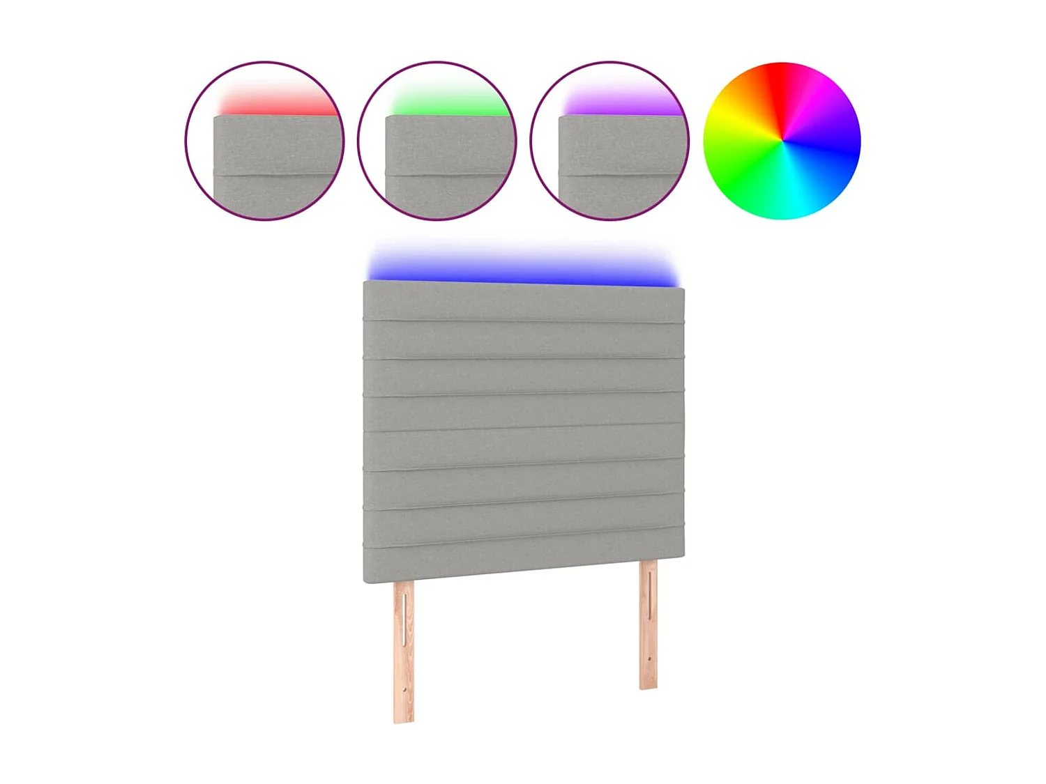 Cabecero | Cabezal de Cama | Mueble cabecero con luces LED tela gris claro 80x5x118/128 cm