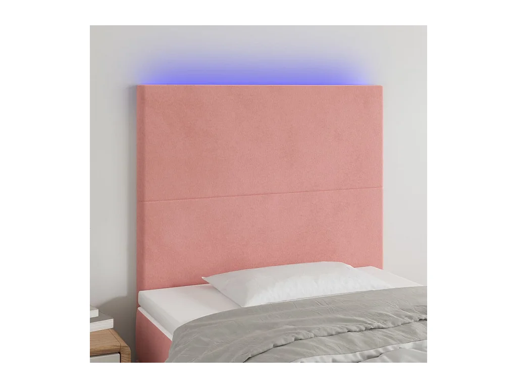 Cabecero | Cabezal de Cama | Mueble cabecero con luces LED terciopelo rosa 80x5x118/128 cm