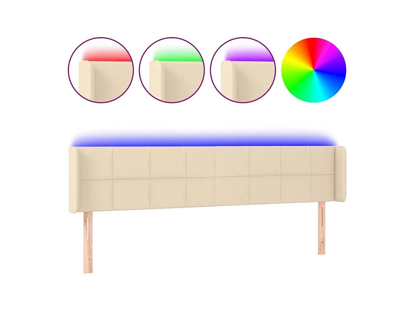 Tête de Lit | Panneau de tête pour lit Moderne à LED Crème 163x16x78/88 cm Tissu