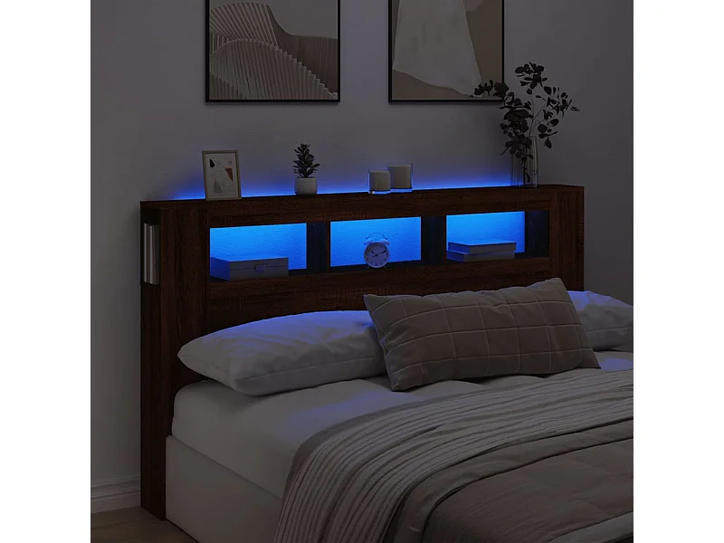 Mueble cabecero | Cabecero | Cabezal de cama LED madera ingeniería marrón roble 180x18,5x103,5 cm