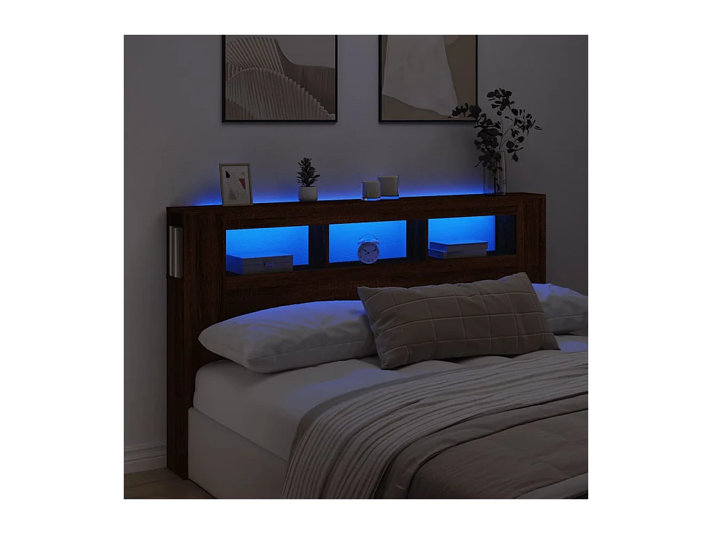 Mueble cabecero | Cabecero | Cabezal de cama LED madera ingeniería marrón roble 180x18,5x103,5 cm