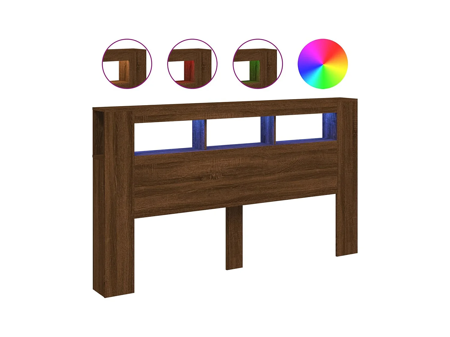 Mueble cabecero | Cabecero | Cabezal de cama LED madera ingeniería marrón roble 180x18,5x103,5 cm