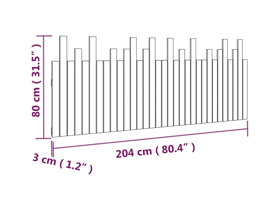 Cabecero de Cama | Cabezal de cama | Mueble de cabecero de pared madera maciza pino blanco 204x3x80 cm