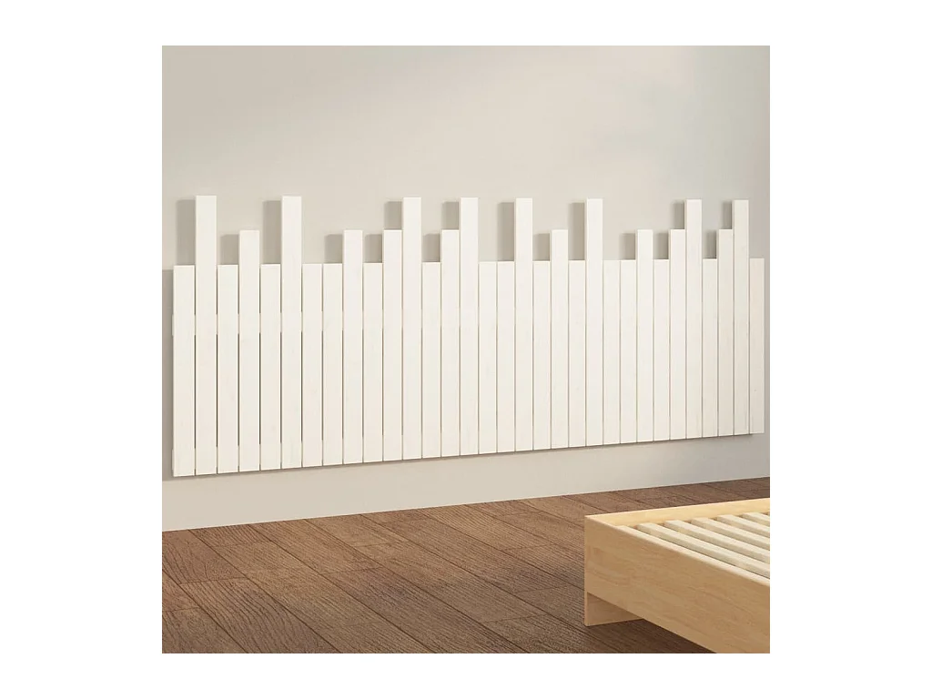 Cabecero de Cama | Cabezal de cama | Mueble de cabecero de pared madera maciza pino blanco 204x3x80 cm