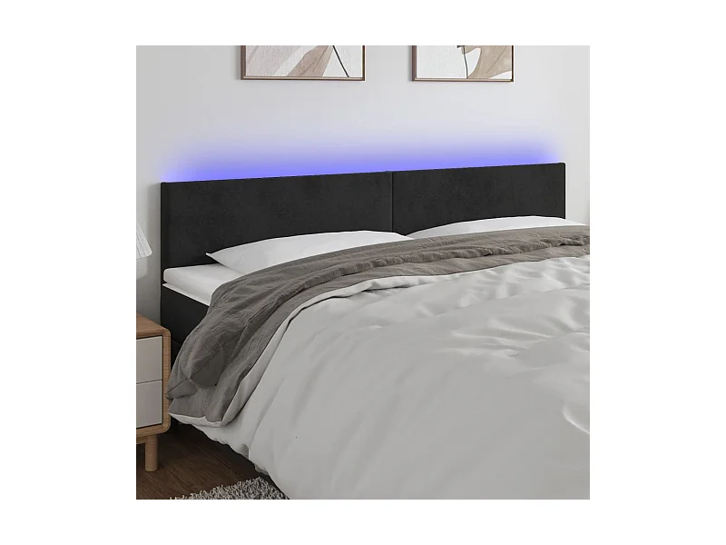 Cabecero | Cabezal de Cama | Mueble cabecero con LED de terciopelo negro 160x5x78/88 cm