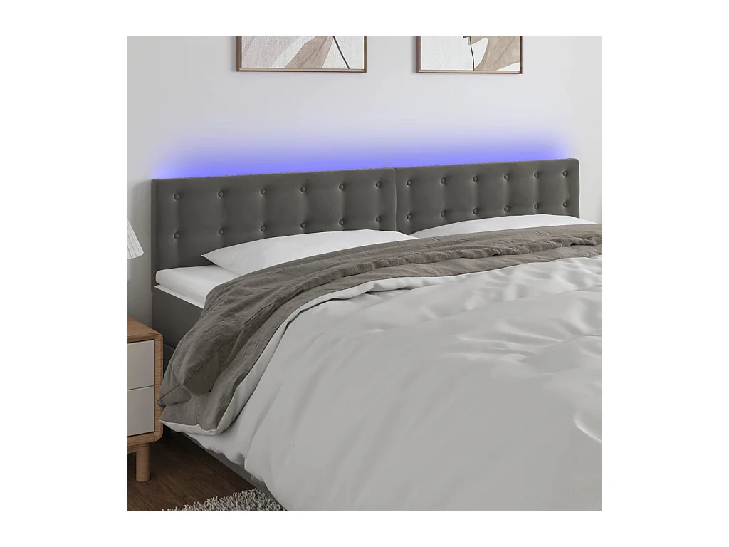 Cabecero | Cabezal de Cama | Mueble cabecero con LED de terciopelo gris oscuro 200x5x78/88 cm