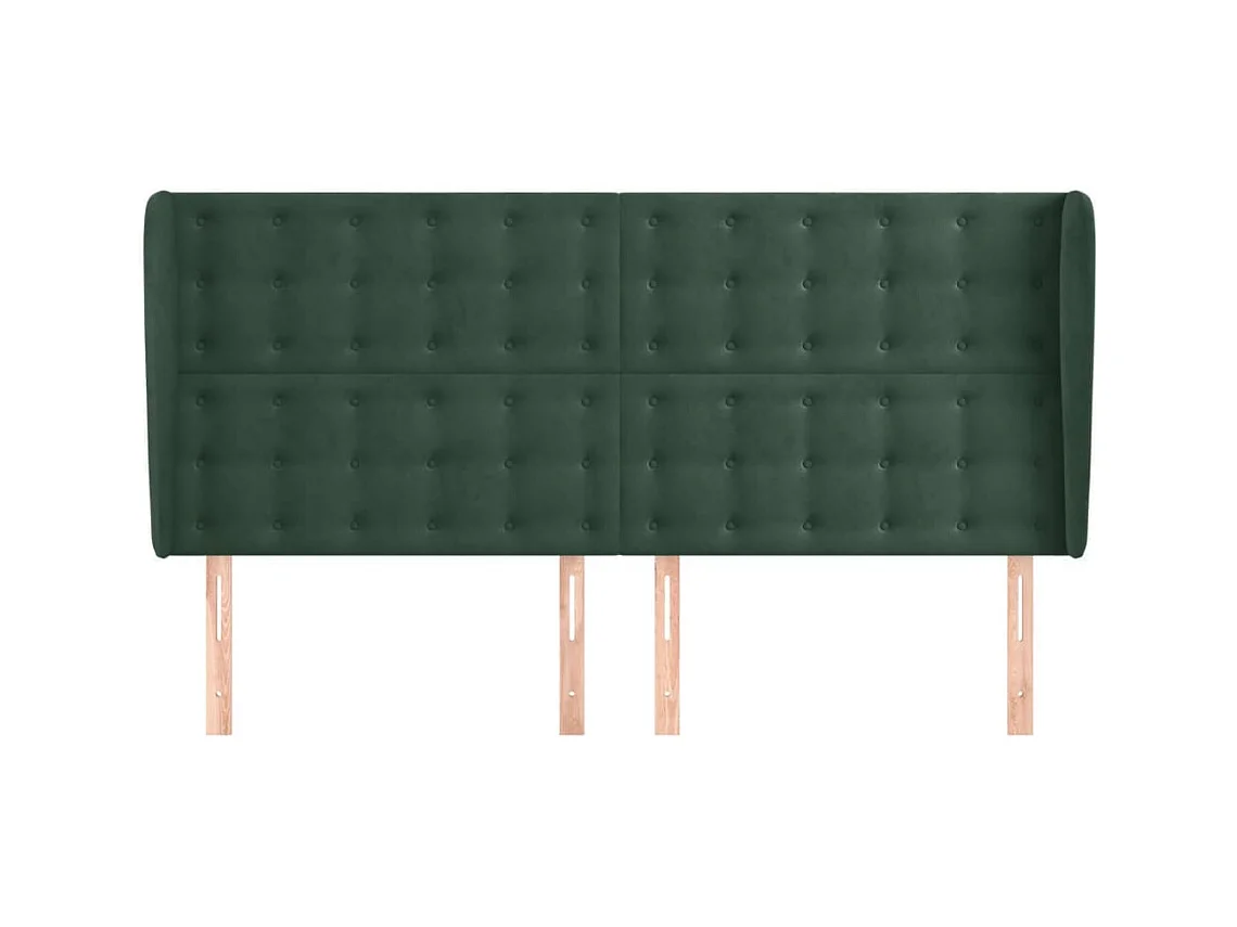 Cabecero | Cabezal de Cama | Mueble cabecero con orejas de terciopelo verde oscuro 203x23x118/128cm